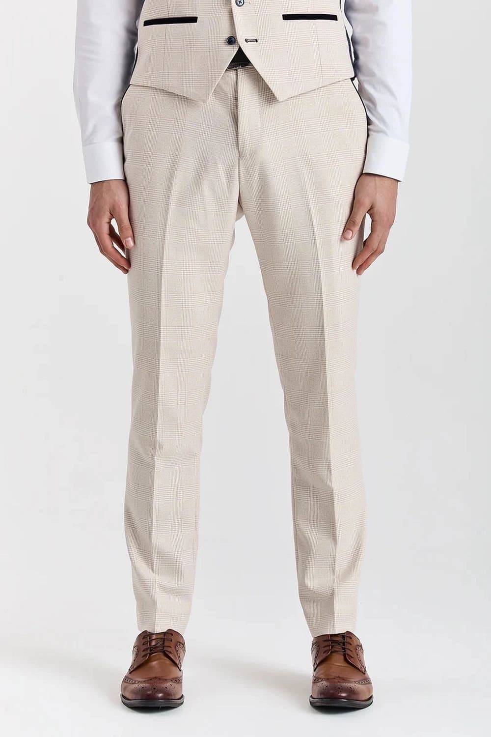 Paul Andrew Paul Andrew Men's Regent Trousers Plaid Check Formal Suit Pants in Cream