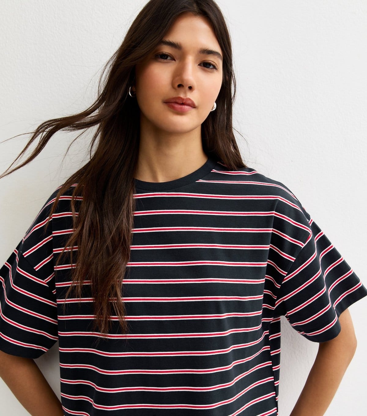 New Look Navy Striped Boxy Crew Neck T-Shirt