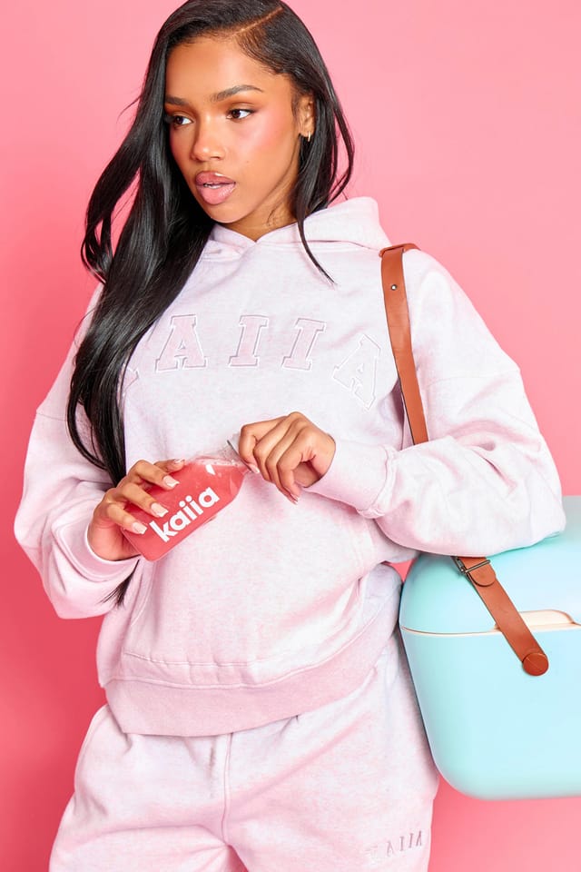 Kaiia Kaiia Slogan Oversized Hoodie Baby Pink Marl - 2