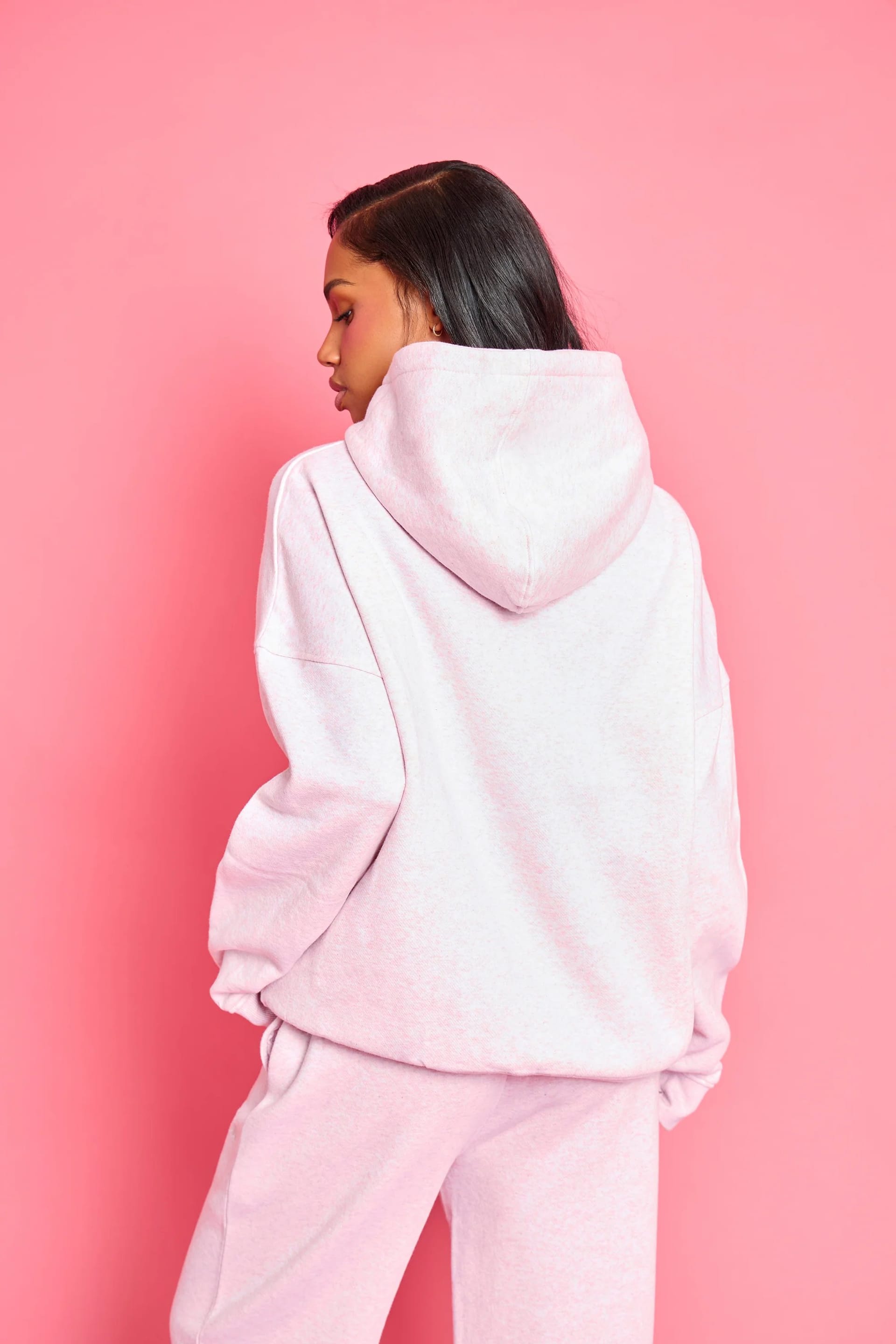 Kaiia Kaiia Slogan Oversized Hoodie Baby Pink Marl - 4