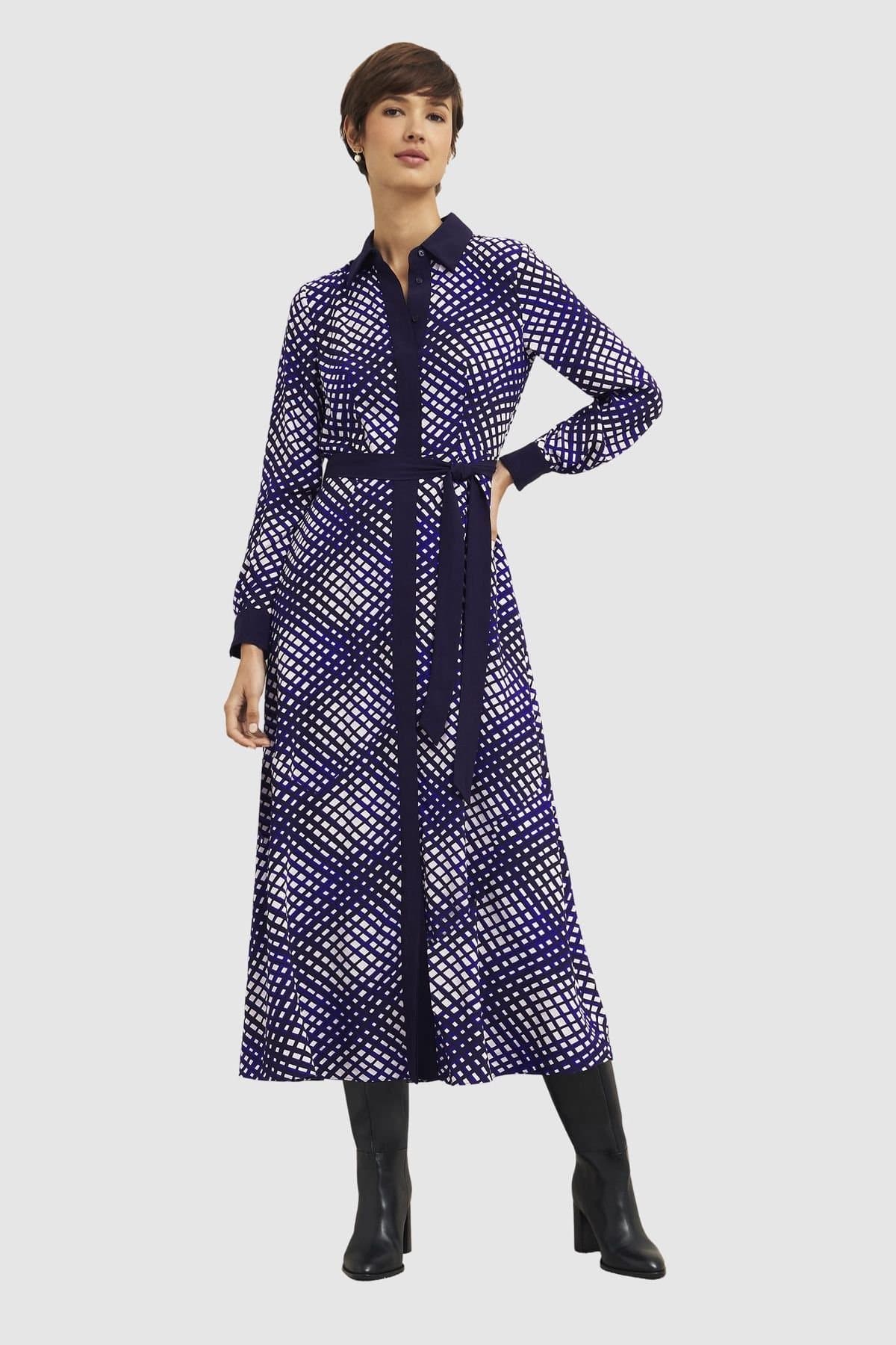 Hobbs London Hobbs London Women's Elodie Belted Shirt Midi Dress in Aubergine