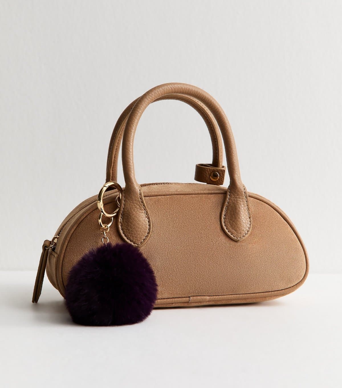 New Look Burgundy Fluffy Pom Pom Bag Charm New Look