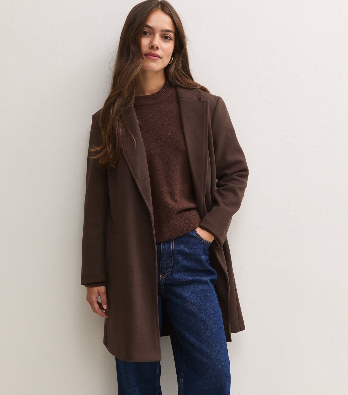 New Look Women's Petite Brown Open Front Longline Formal Coat New Look