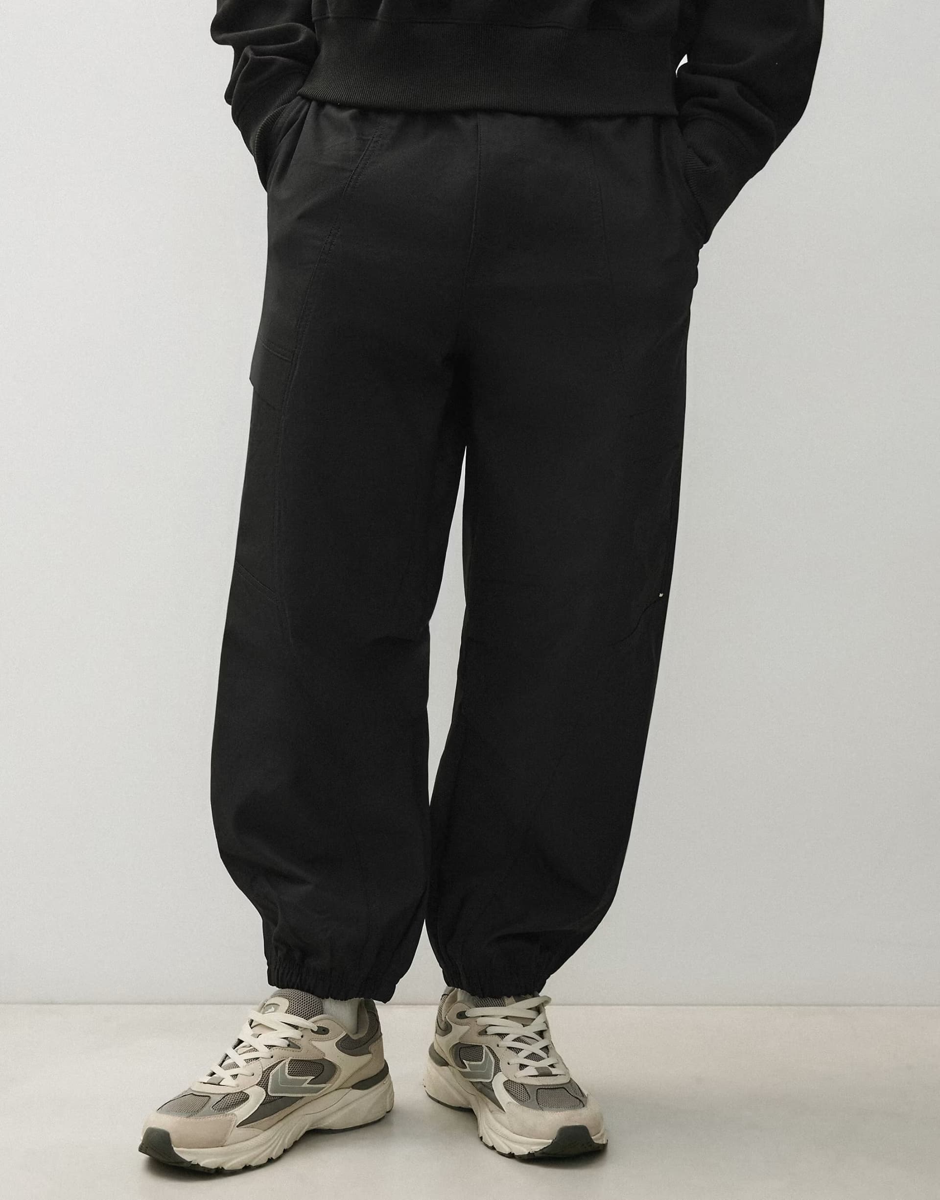 ASOS Bershka Technical cargo straight trousers in black