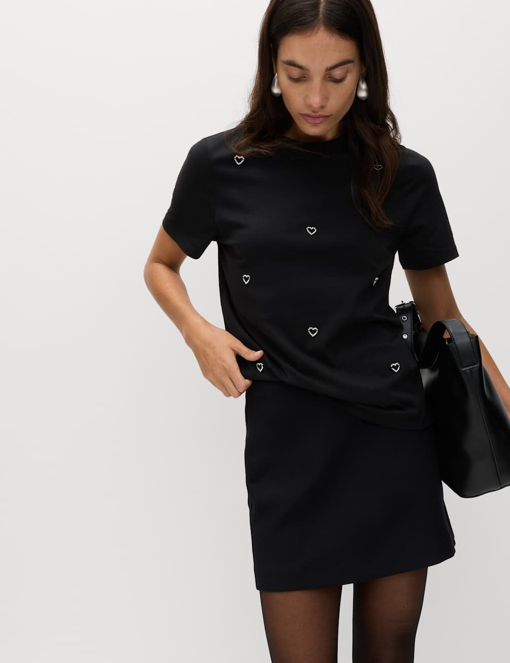 Marks & Spencer M&S Pure Cotton Embellished T-Shirt Black