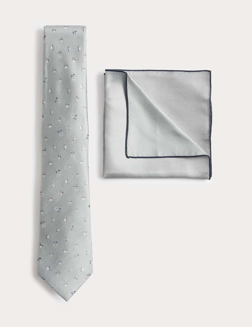 Marks & Spencer M&S Pure Silk Ditsy Floral Tie and Handkerchief Set Sage