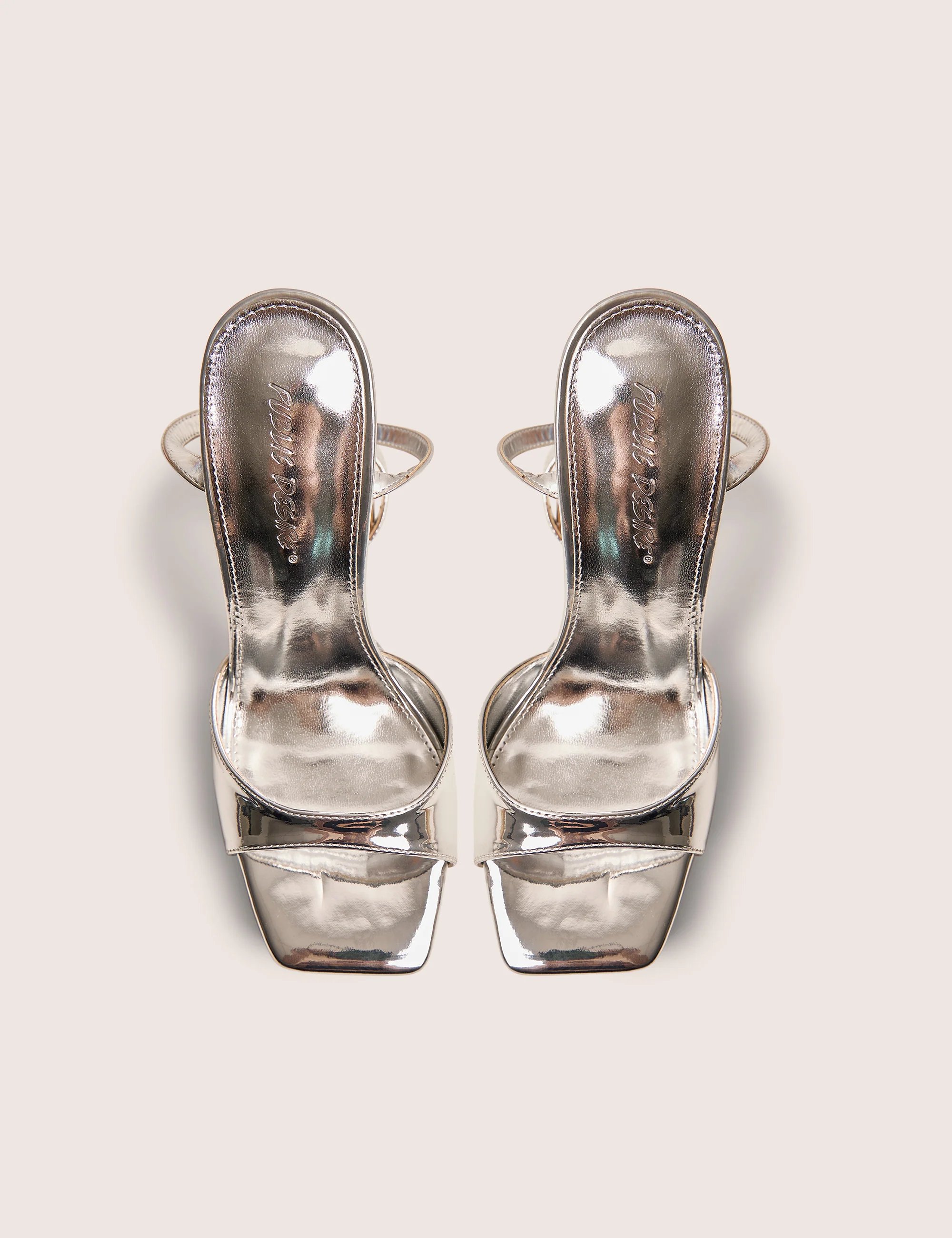 Public Desire Resist Silver Mirror Peep Toe Barely There Platform Heels - 2