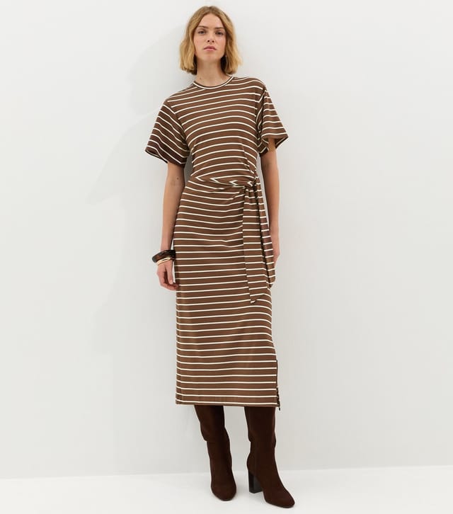 New Look Women's Brown Stripe Tie Waist Midi Dress New Look - 3