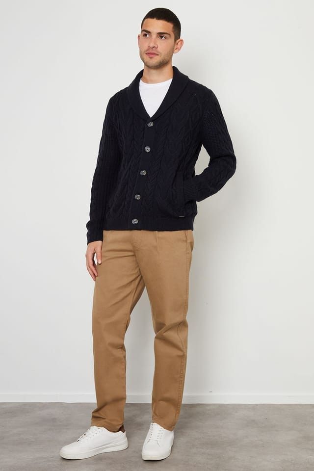 Threadbare Threadbare Men's 'Finchley' Cable Knit Shawl Collar Cardigan With Wool in Navy - 3