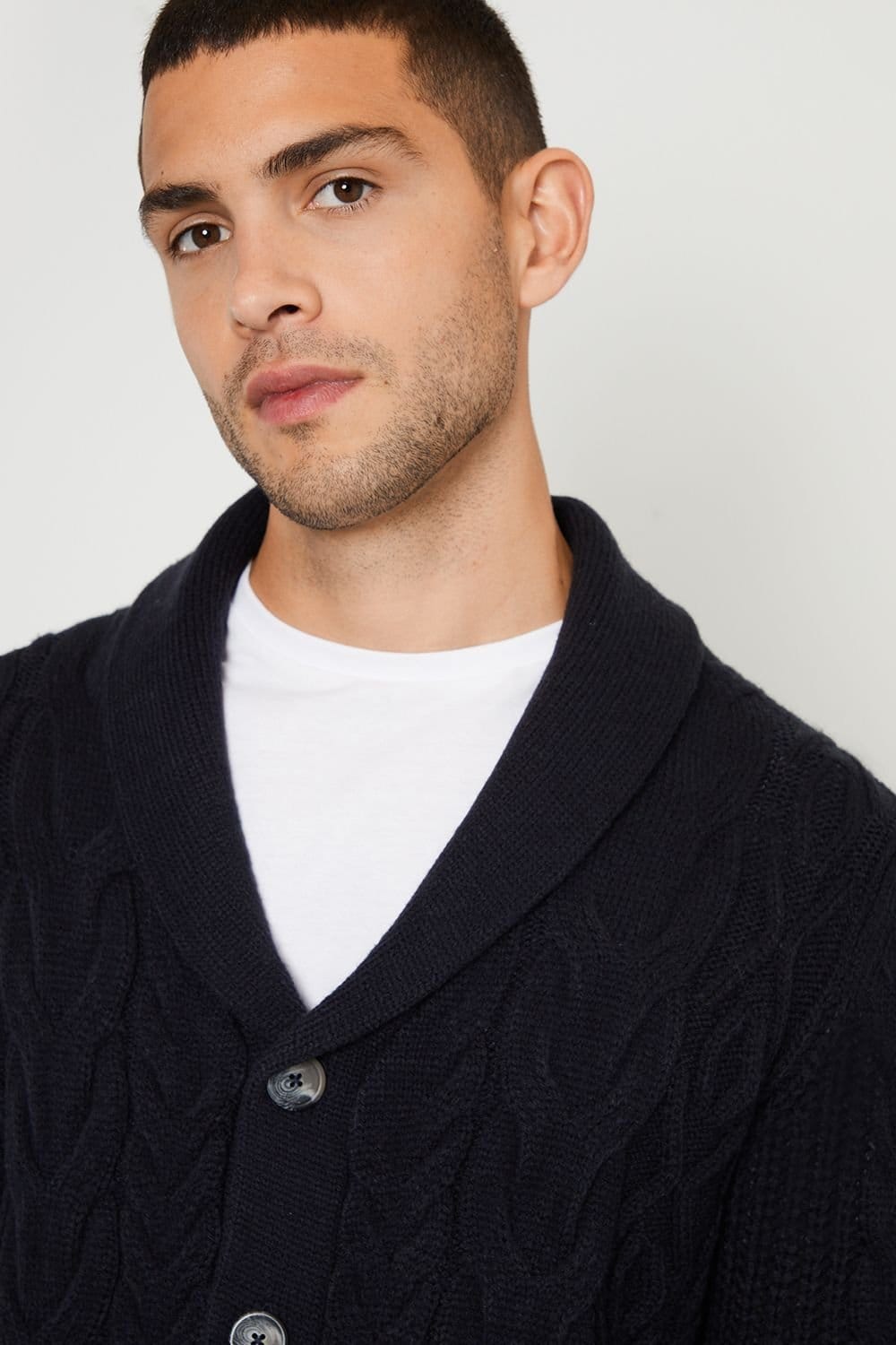 Threadbare Threadbare Men's 'Finchley' Cable Knit Shawl Collar Cardigan With Wool in Navy - 4