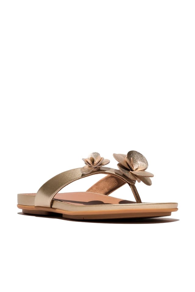 FitFlop FitFlop Women's Gracie Flower Leather Flip-Flops Platinum in Silver - 2