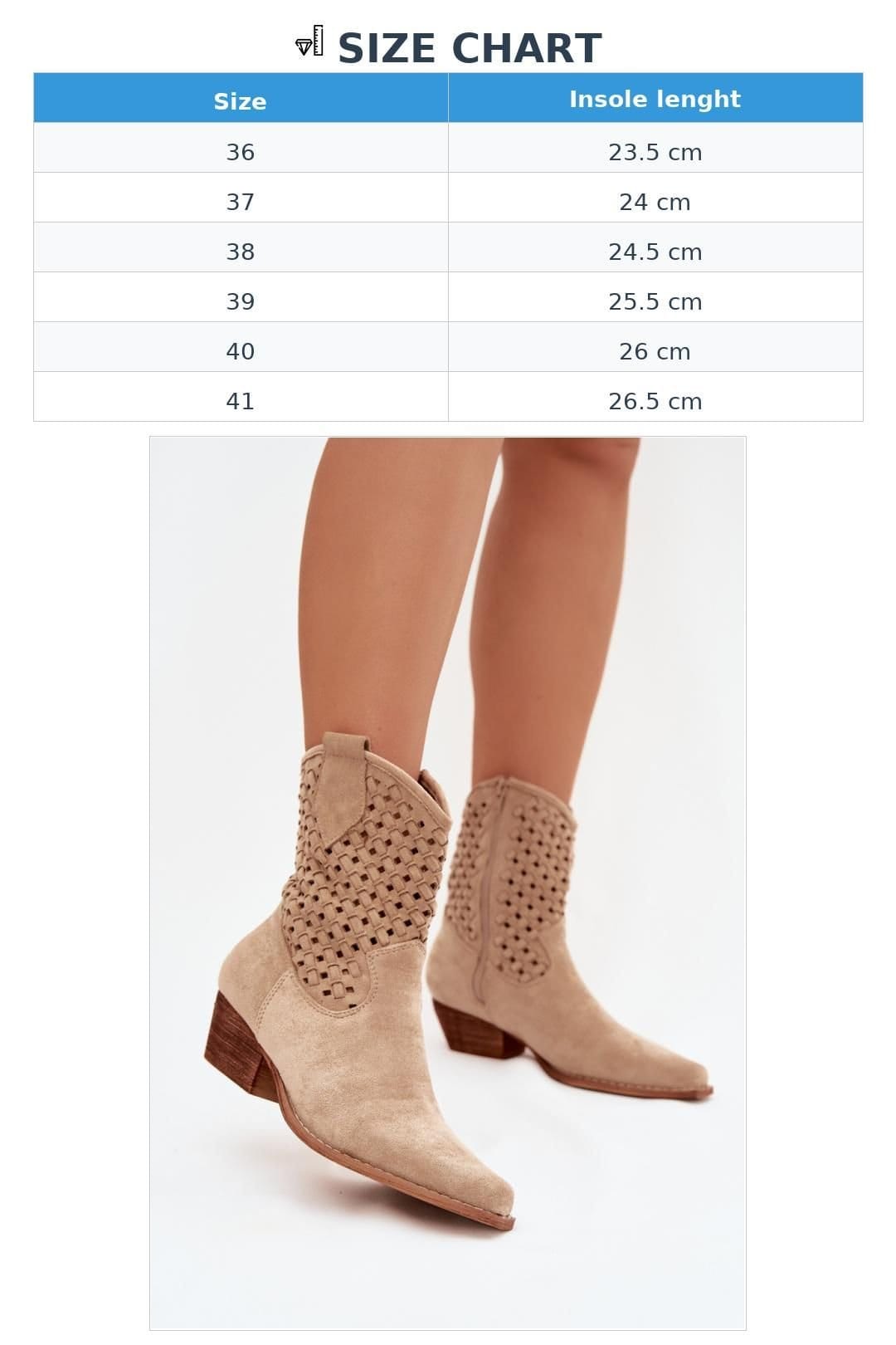 Love Lace Love Lace Women's Lattice Suede Ankle Boots with Beveled Low Heel Zipper Closure in Beige - 4