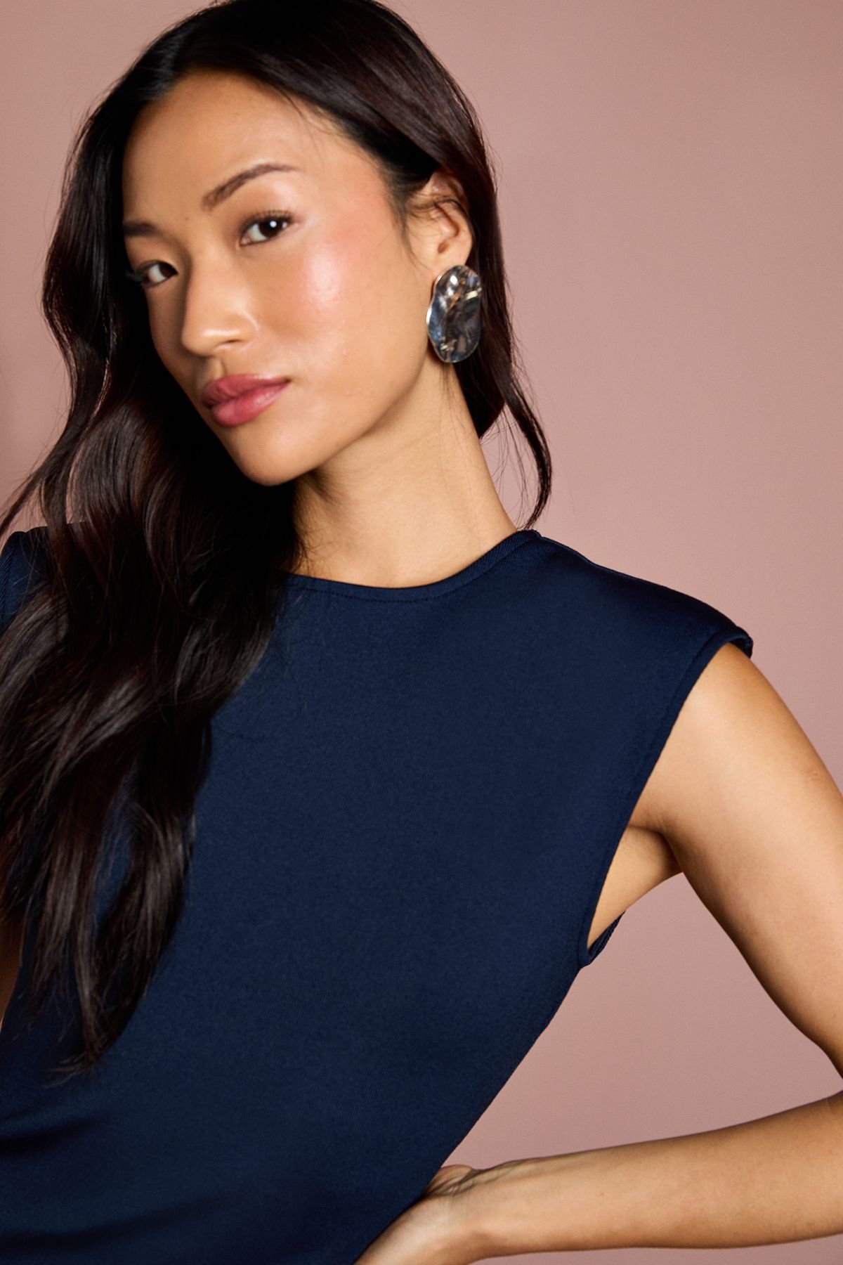 Coast Coast Women's Bandage Knit Fringed Hem Midi Dress in Navy - 4