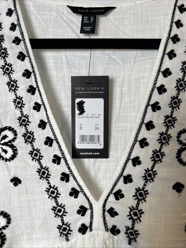 New Look New look - embroidered boho dress - size 8 - white / black