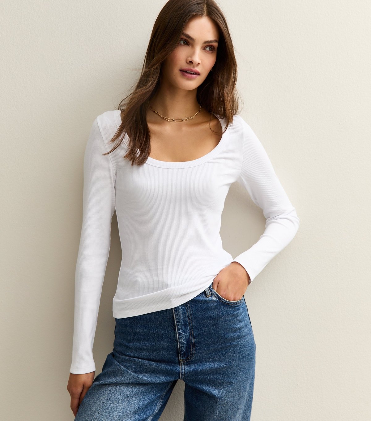 New Look Women's Tall White Scoop Neck Long Sleeve Top New Look - 2