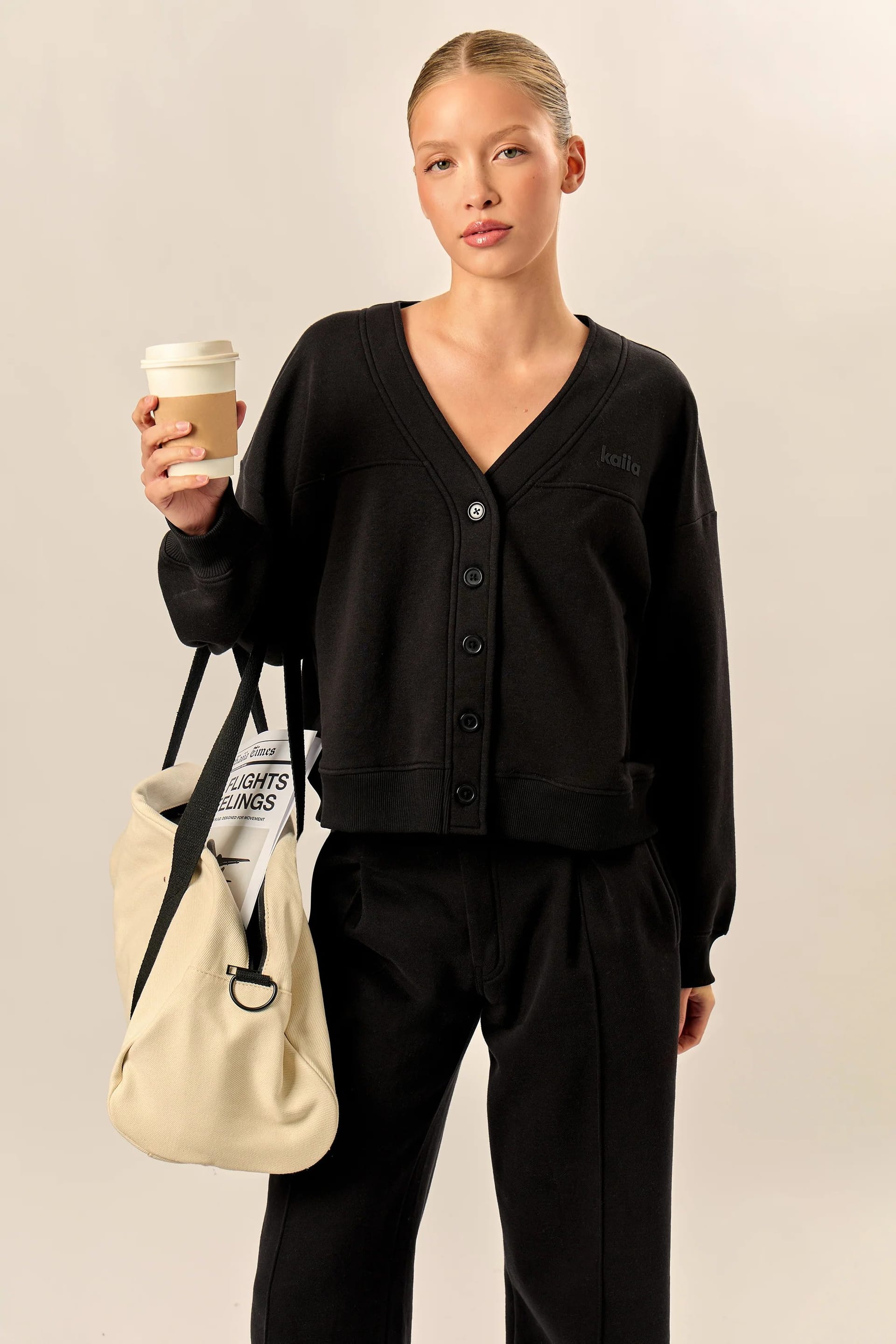 Kaiia Black Oversized Sweat Cardigan
