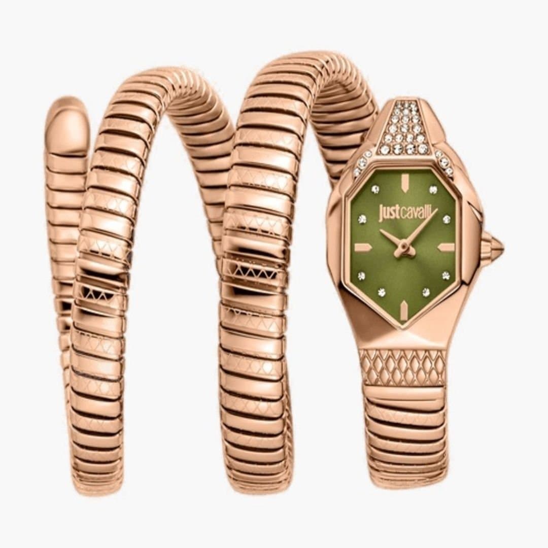 Just Cavalli Just Cavalli Women's Women Snake Olive Dial Rose Gold Stainless Steel Watch