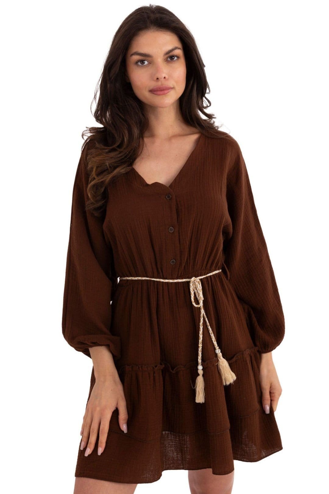 Love Lace Brown Cotton Muslin Mini Summer Dress