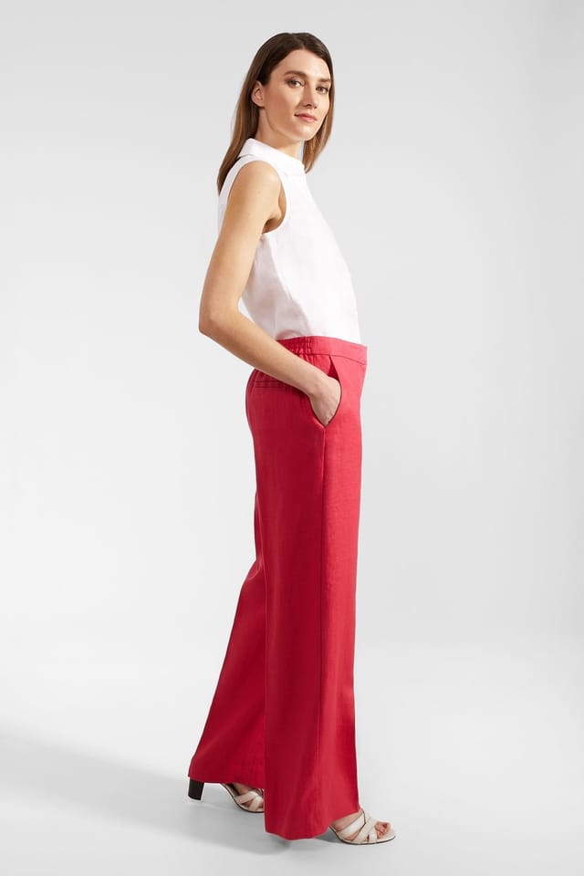 Hobbs London Hobbs London Women's Mirabel Wide-Leg Linen Trousers in Cerise - 3