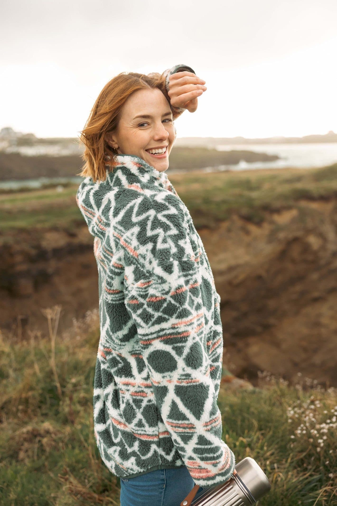 Weird Fish Weird Fish Women's Madeleine 1/4 Zip Printed Plush Fleece in Green