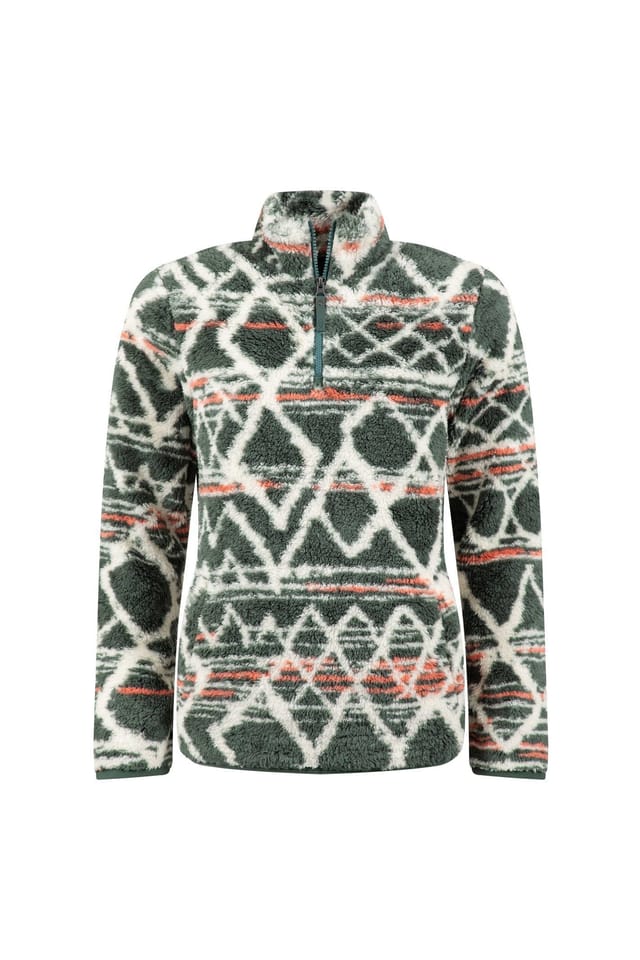 Weird Fish Weird Fish Women's Madeleine 1/4 Zip Printed Plush Fleece in Green - 2