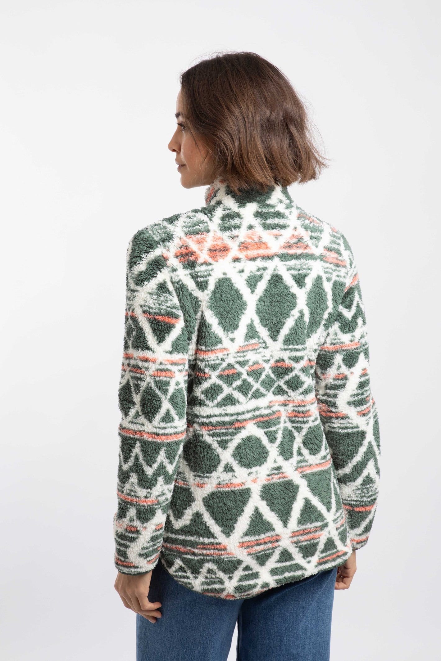 Weird Fish Weird Fish Women's Madeleine 1/4 Zip Printed Plush Fleece in Green - 4