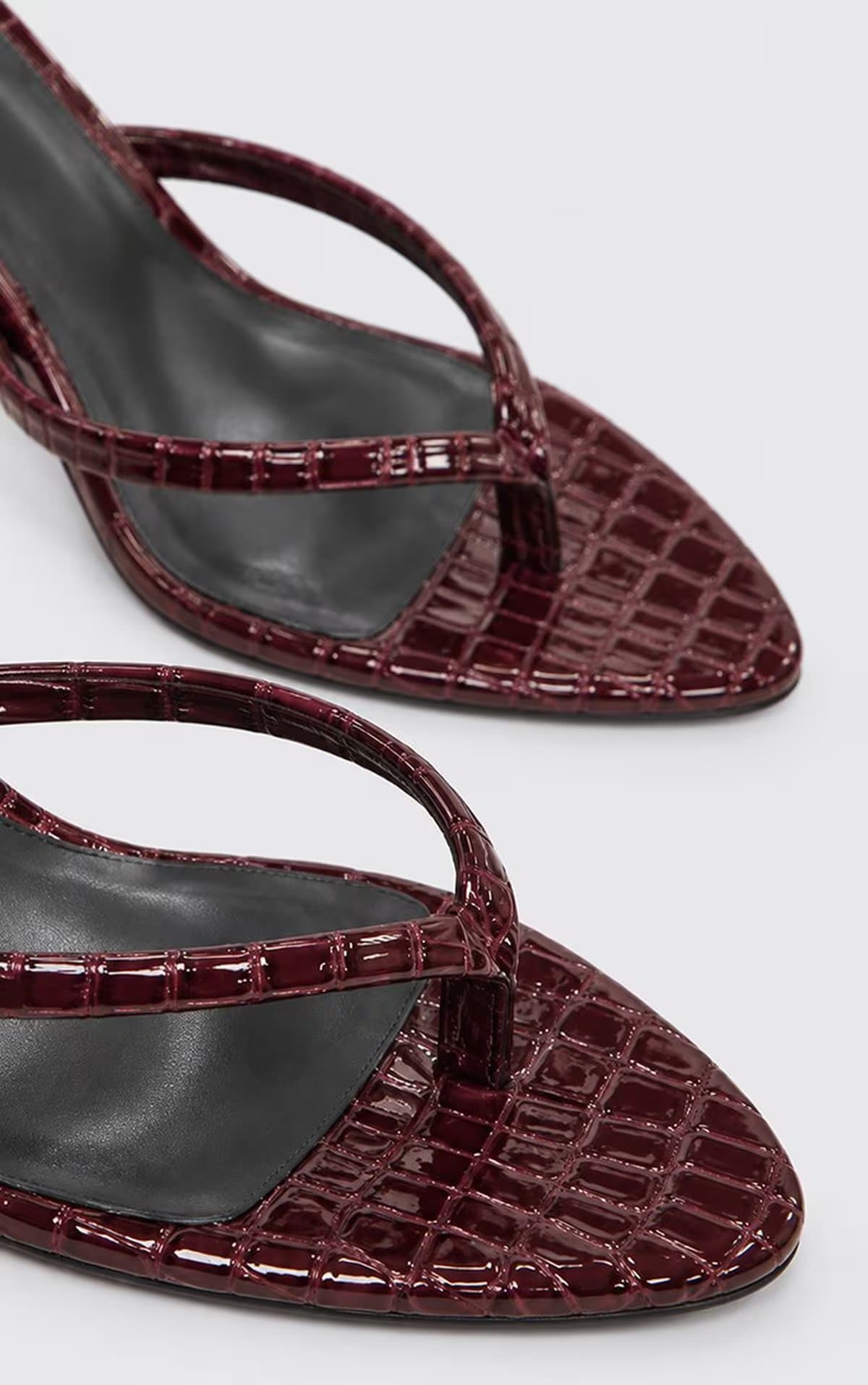EGO Brax Thong Strap Heel Mule In Burgundy Croc Print Patent, Women's Size UK 3