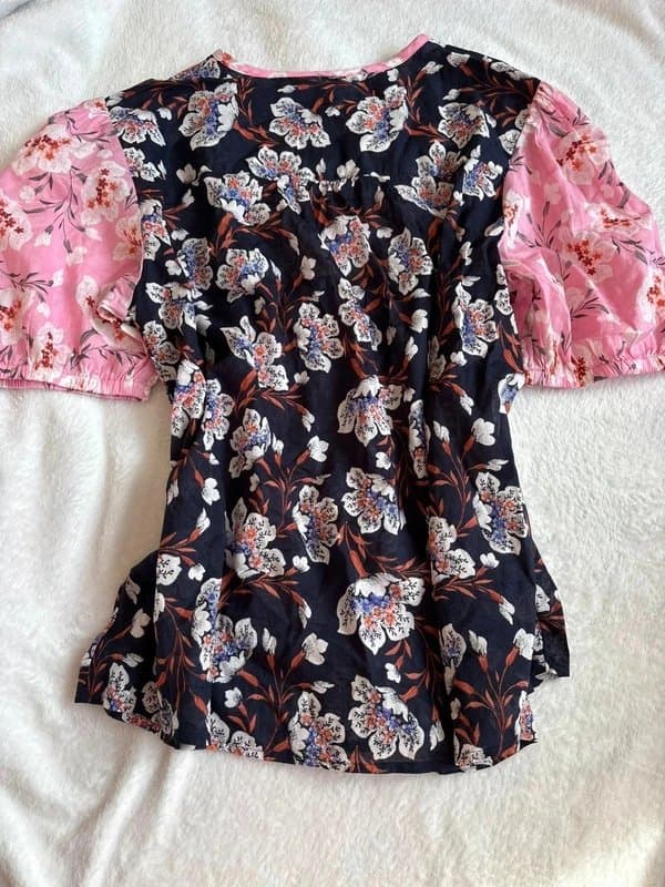 Vintage Dressing Navy and pink floral babydoll blouse 10 12 14 Per Una