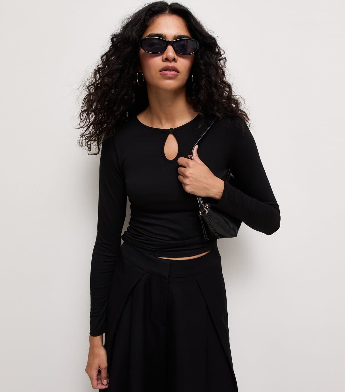 New Look Women's Black Button Keyhole Long Sleeve Top New Look