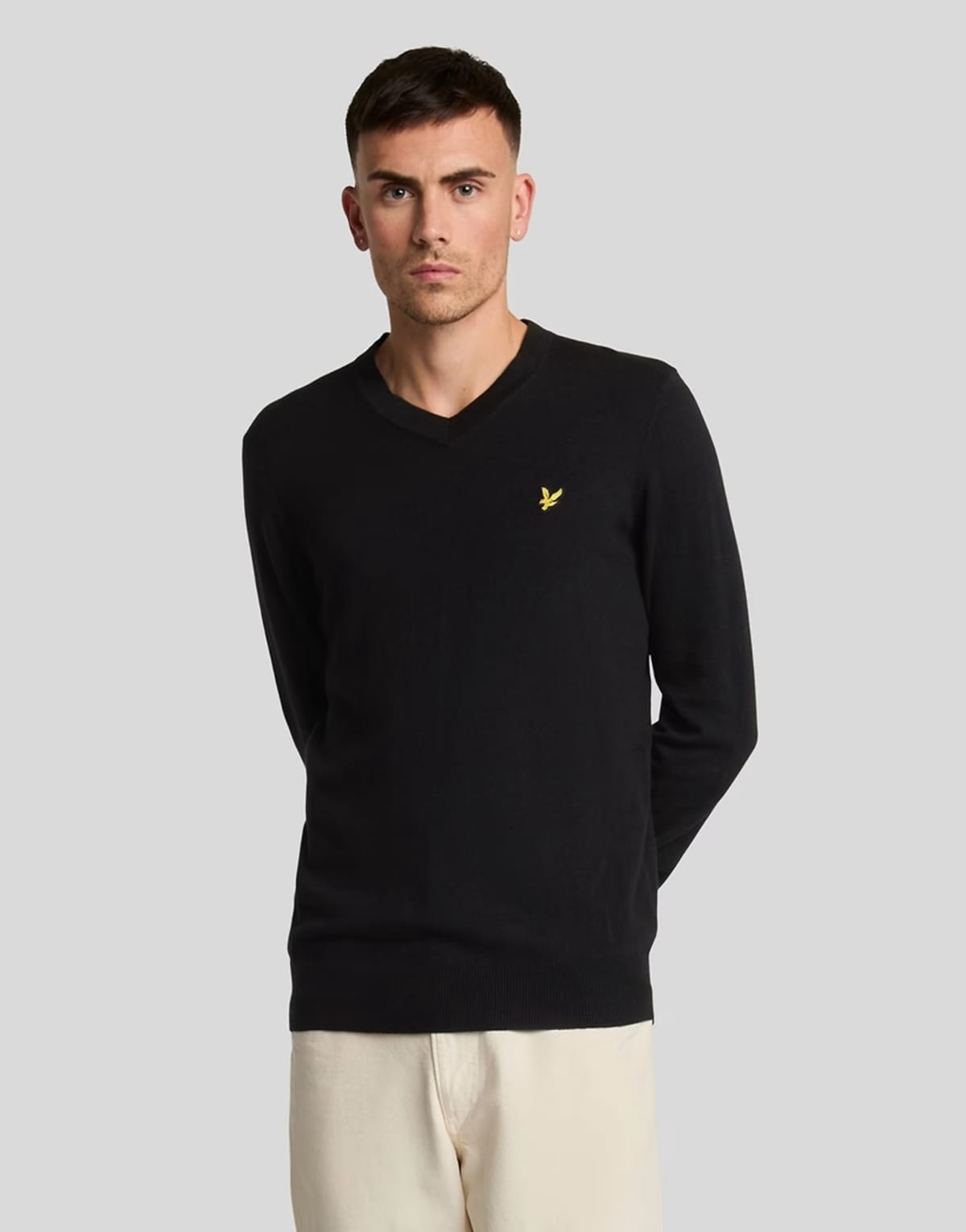ASOS Lyle & Scott cotton merino v neck jumper in jet black - 1