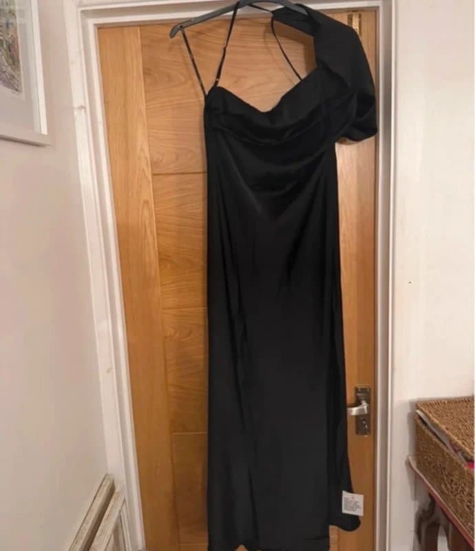 ASOS ASOS Black Satin one shoulder wrap crossover front evening maxi dress