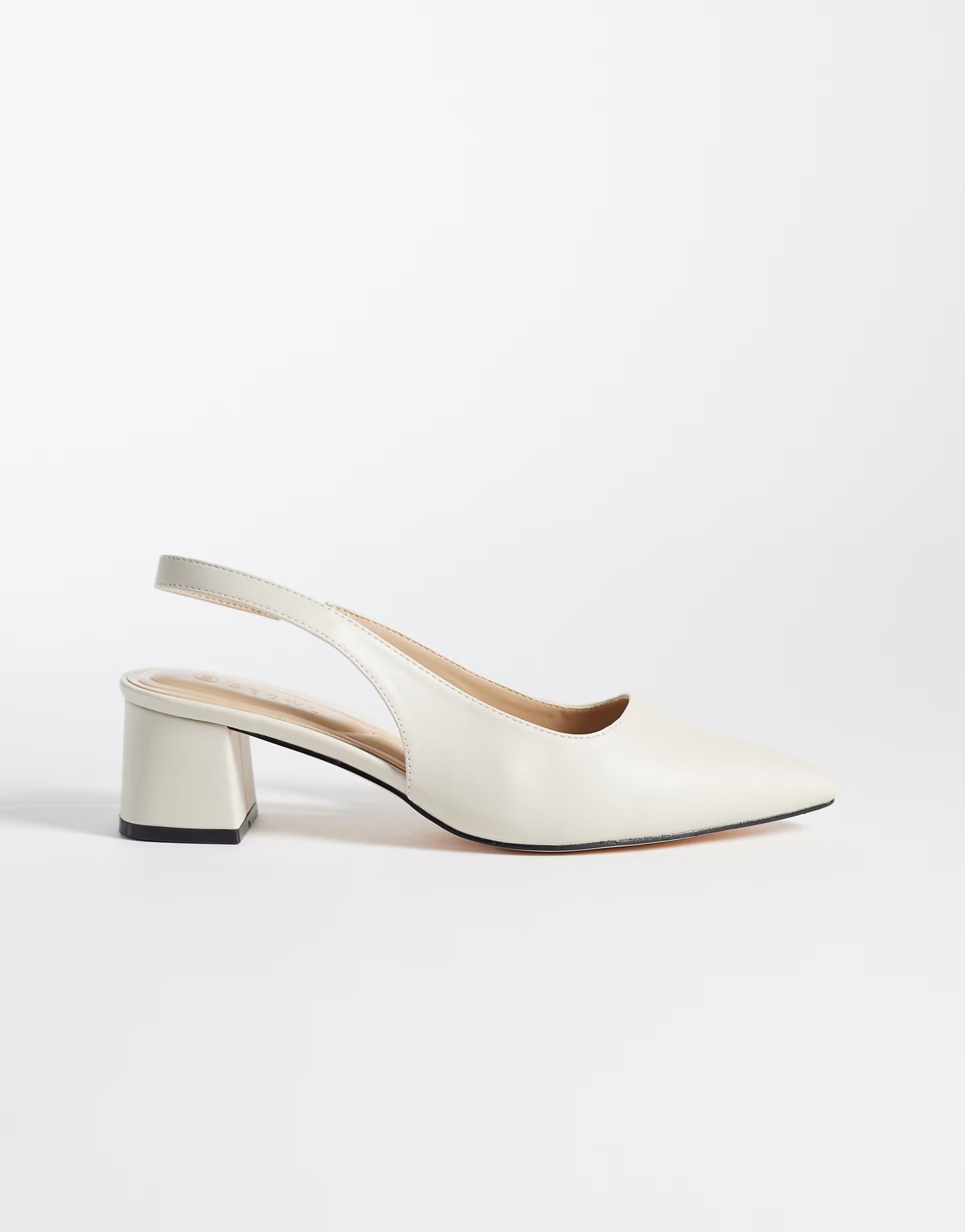 ASOS SEQWL Sorrento sling back low block heeled shoels in cream