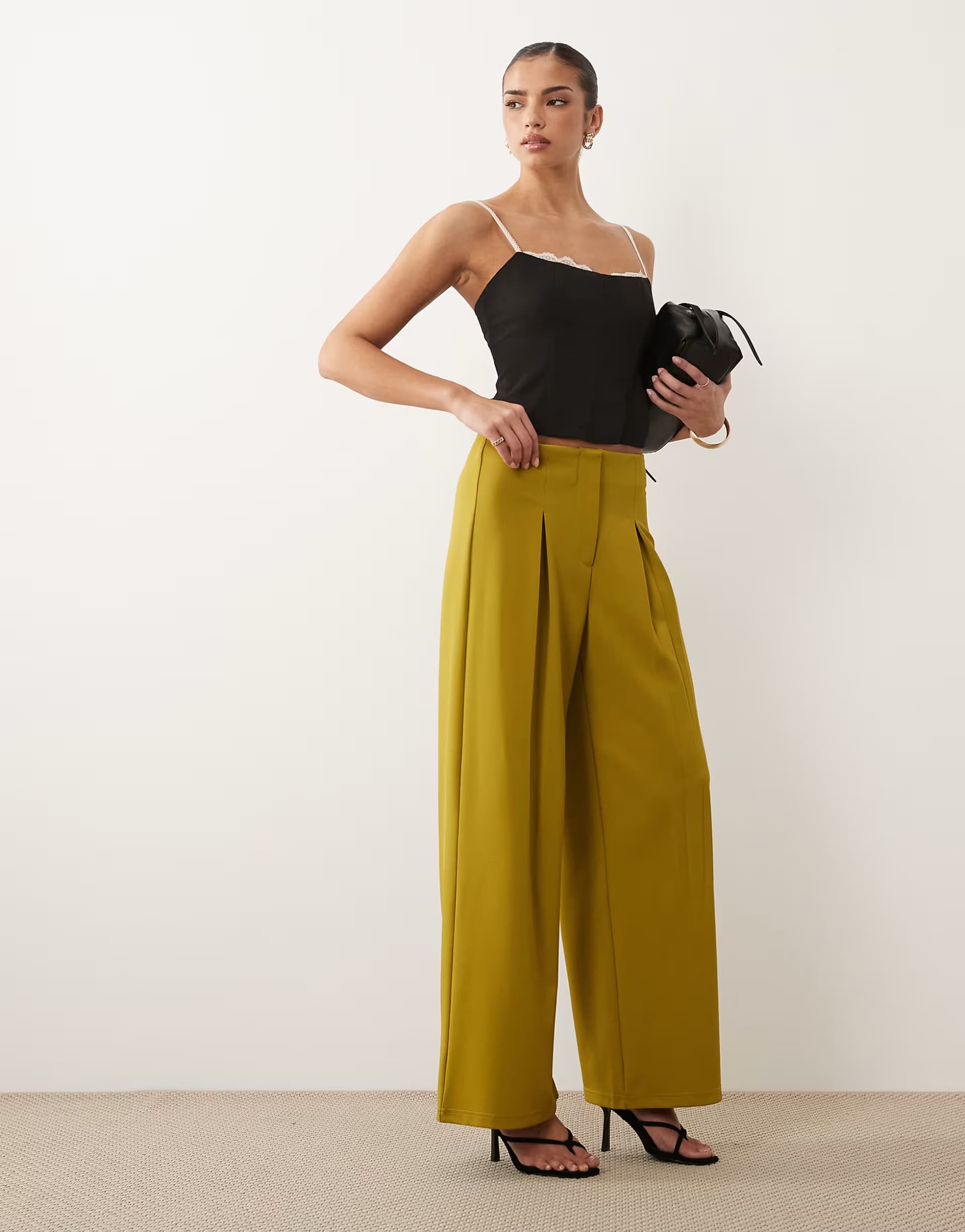 ASOS ASOS DESIGN co-ord slinky twill tailored slouchy wide leg trouser in green