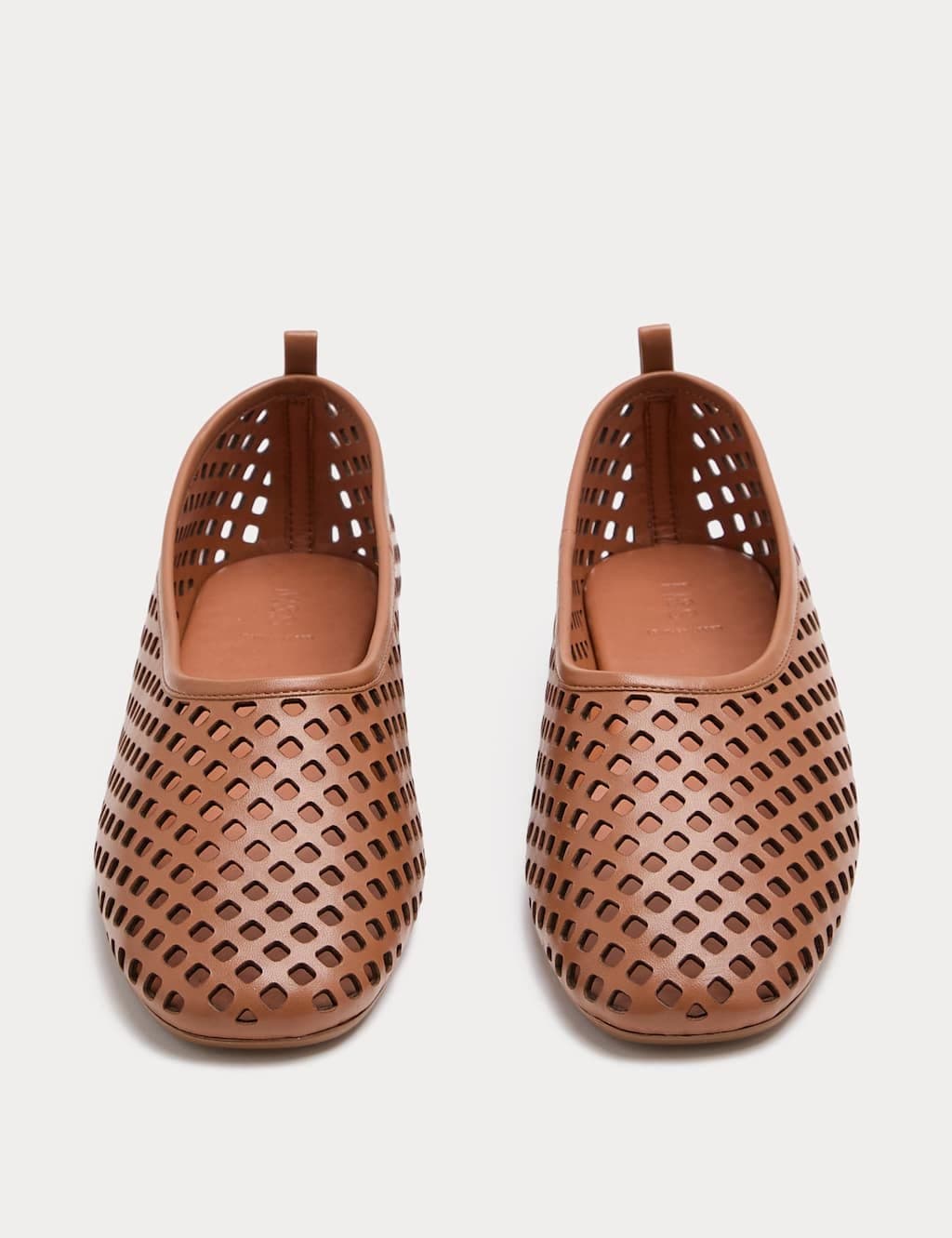 Marks & Spencer M&S Leather Laser Cut Flat Ballet Pumps Tan