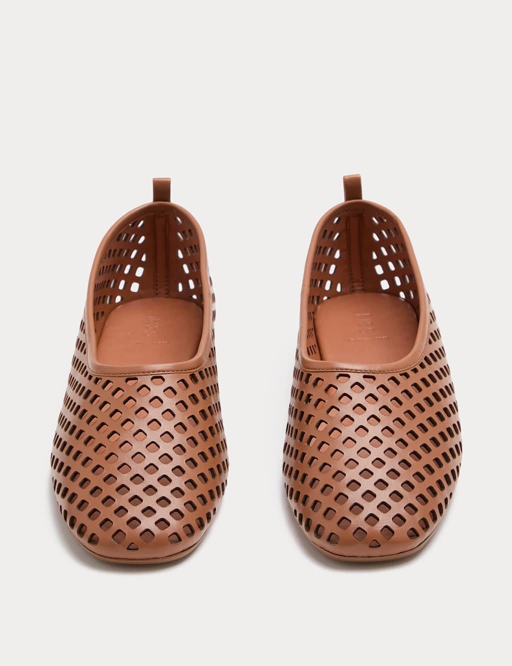Marks & Spencer M&S Leather Laser Cut Flat Ballet Pumps Tan - 1