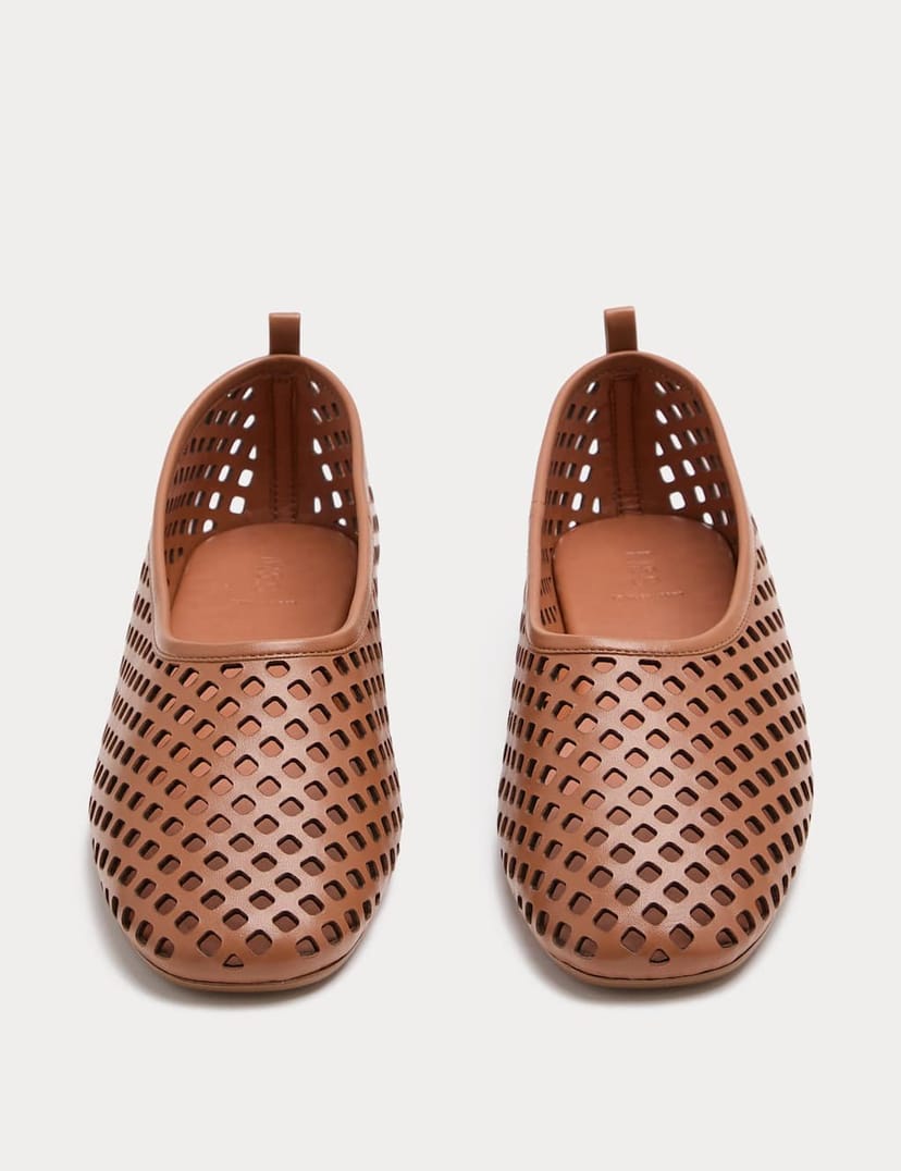 Marks & Spencer M&S Leather Laser Cut Flat Ballet Pumps Tan - 1