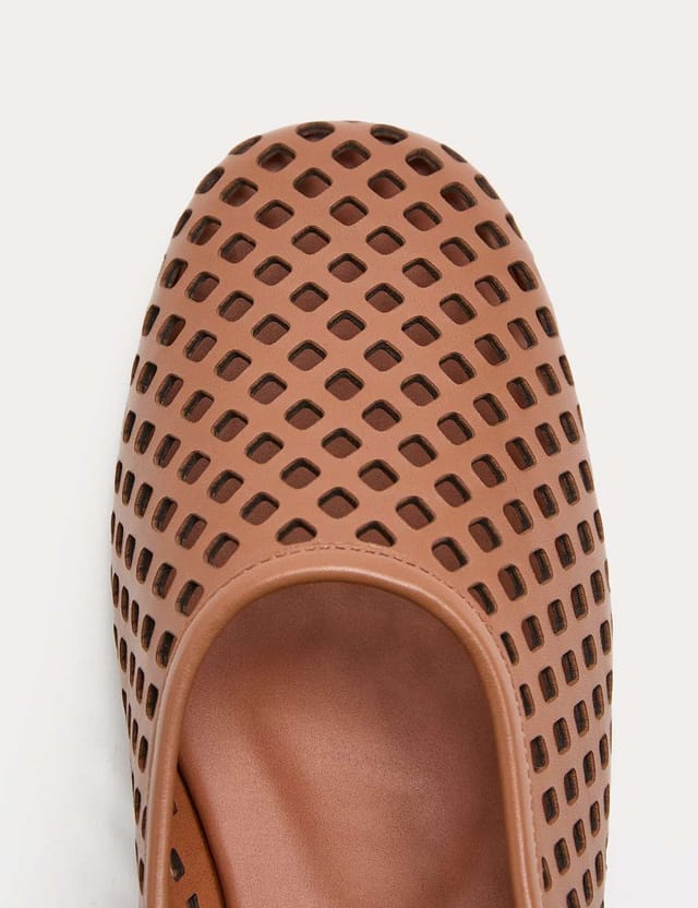 Marks & Spencer M&S Leather Laser Cut Flat Ballet Pumps Tan - 2