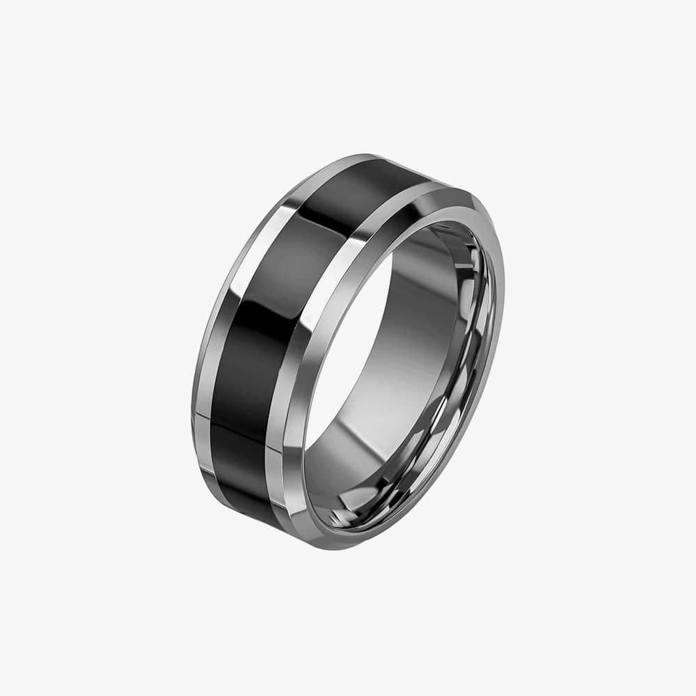 Fred Bennett Fred Bennett Men's Tungsten Black Enamel Stripe Ring R3860 65