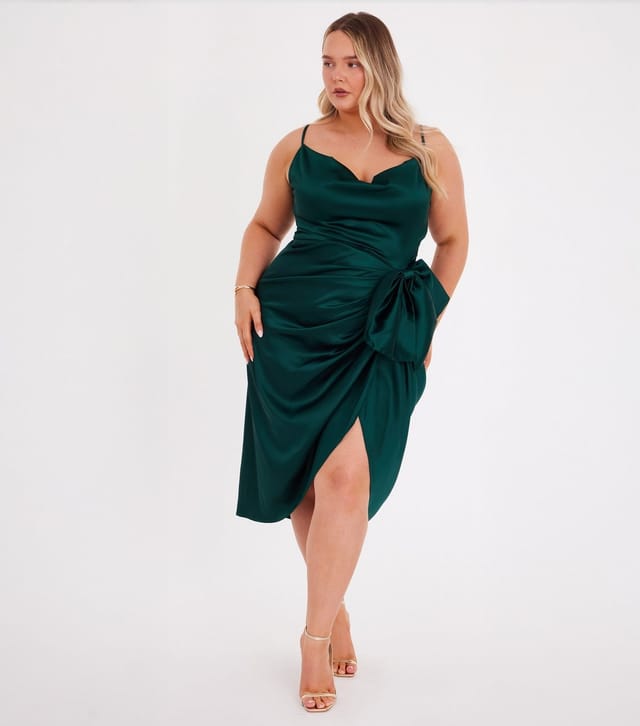 Quiz Women's Curve Green Satin Cowl Midi Dress Quiz New Look - 2