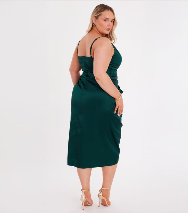 Quiz Women's Curve Green Satin Cowl Midi Dress Quiz New Look - 3