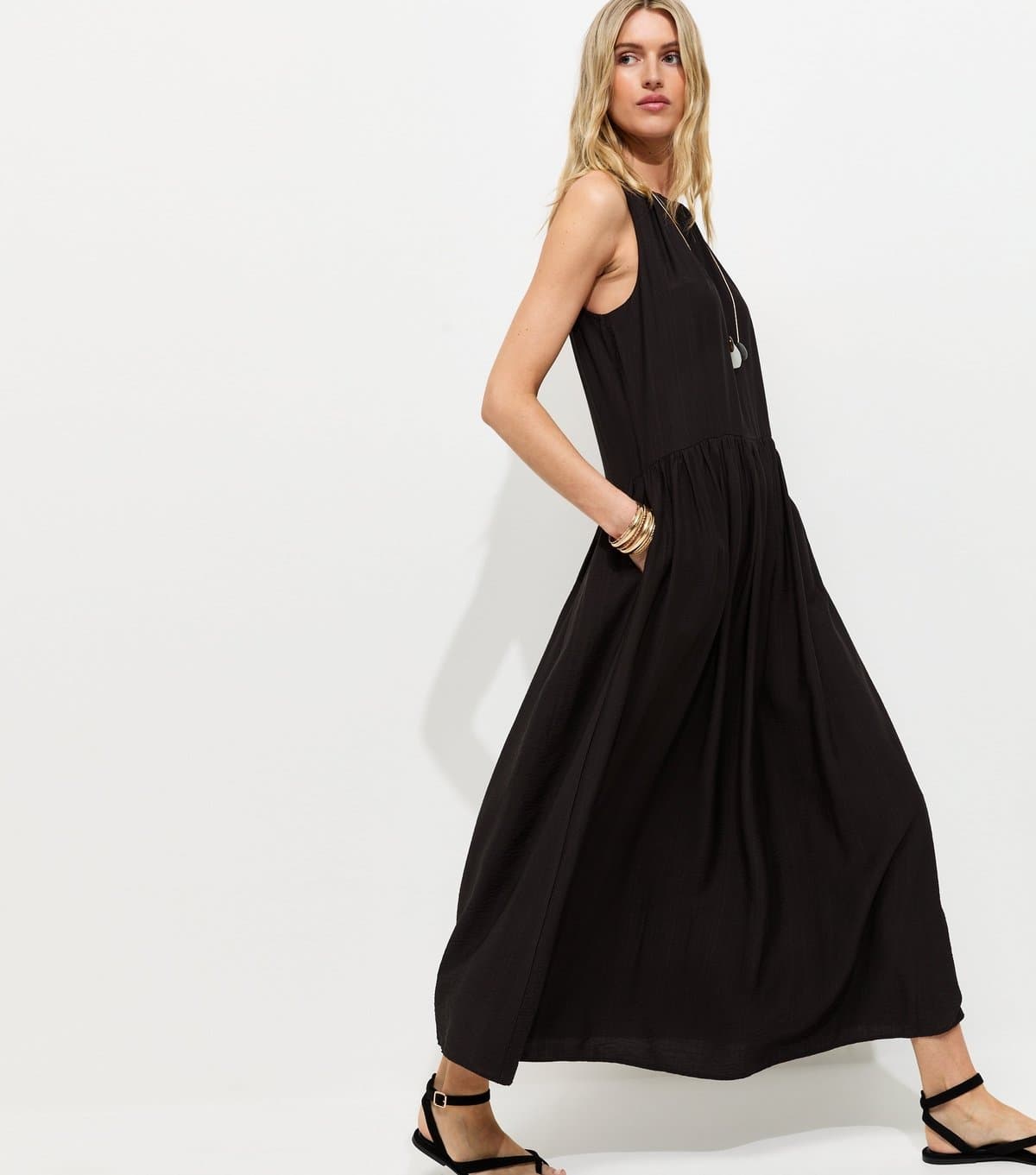 New Look New Look Black Sleeveless Midi Dress for Tall Women