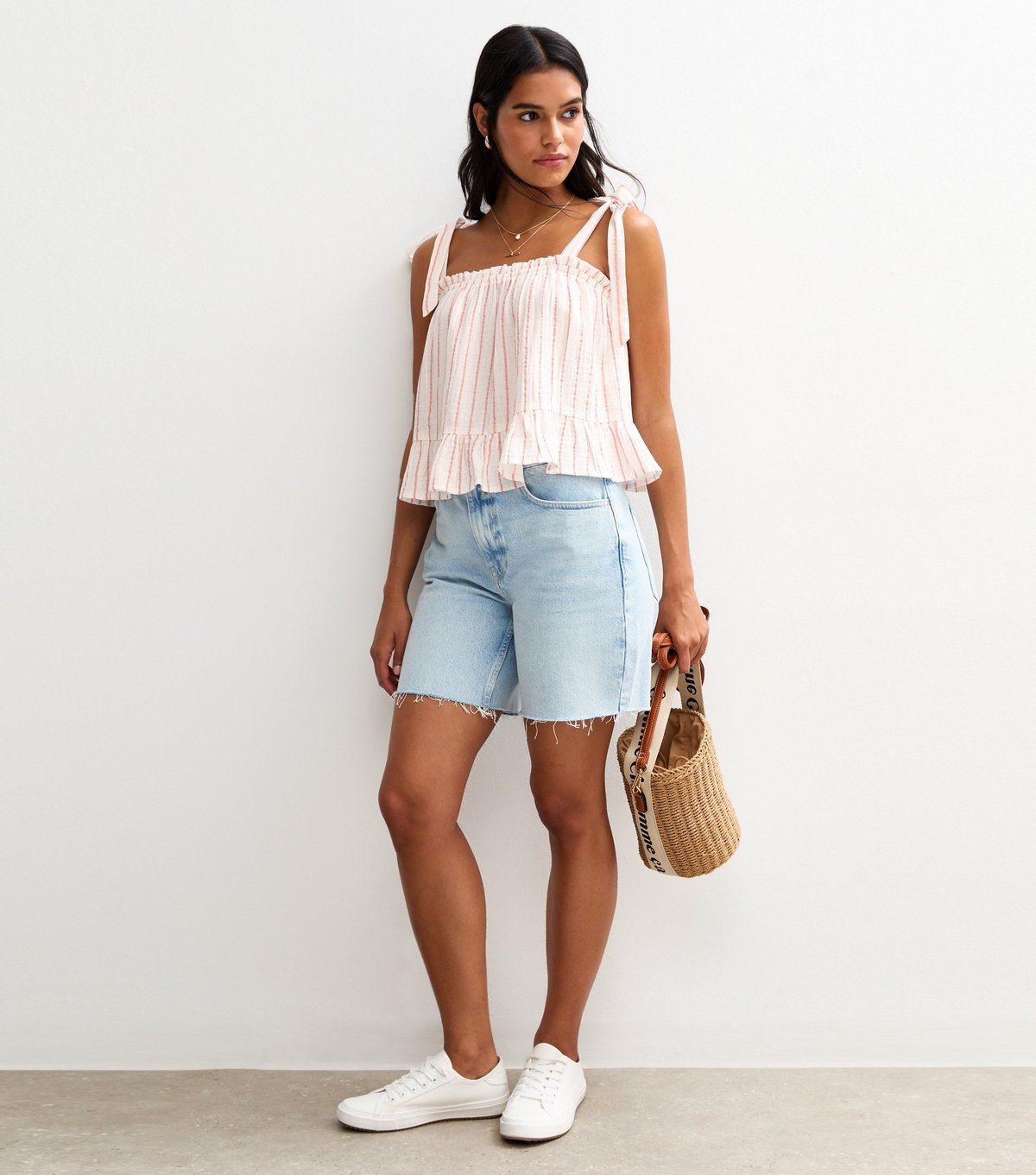 New Look Women's Pink Striped Tie Strap Top New Look - 2