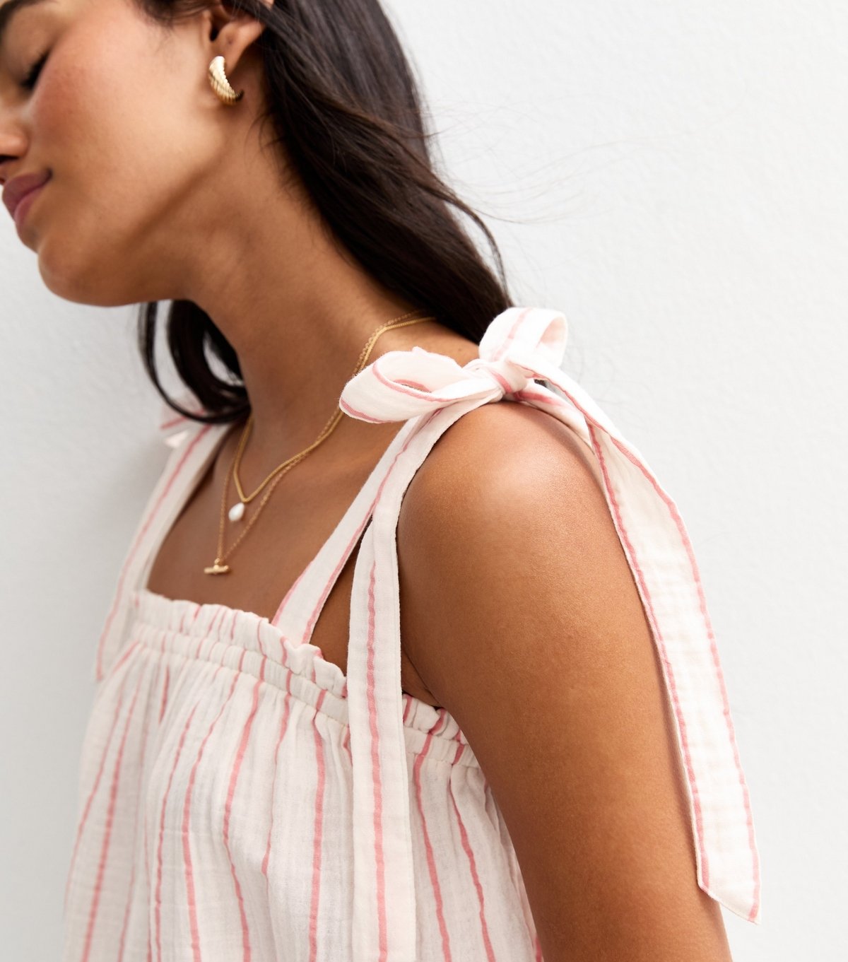 New Look Women's Pink Striped Tie Strap Top New Look - 3