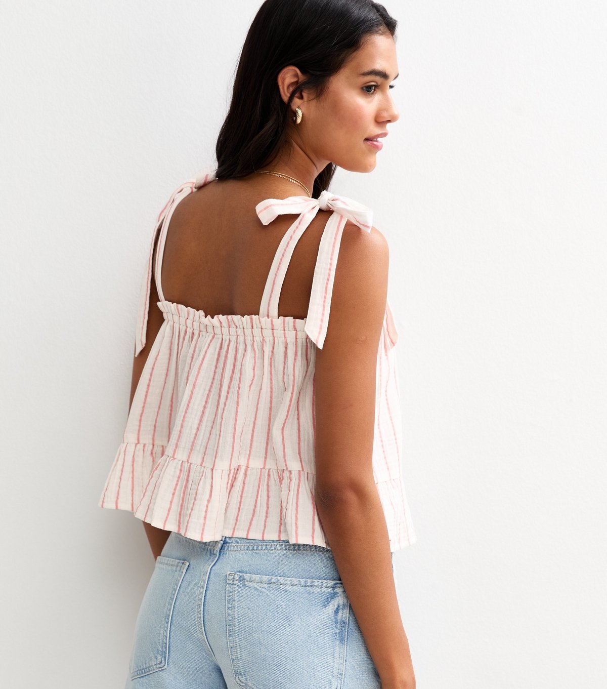 New Look Women's Pink Striped Tie Strap Top New Look - 4