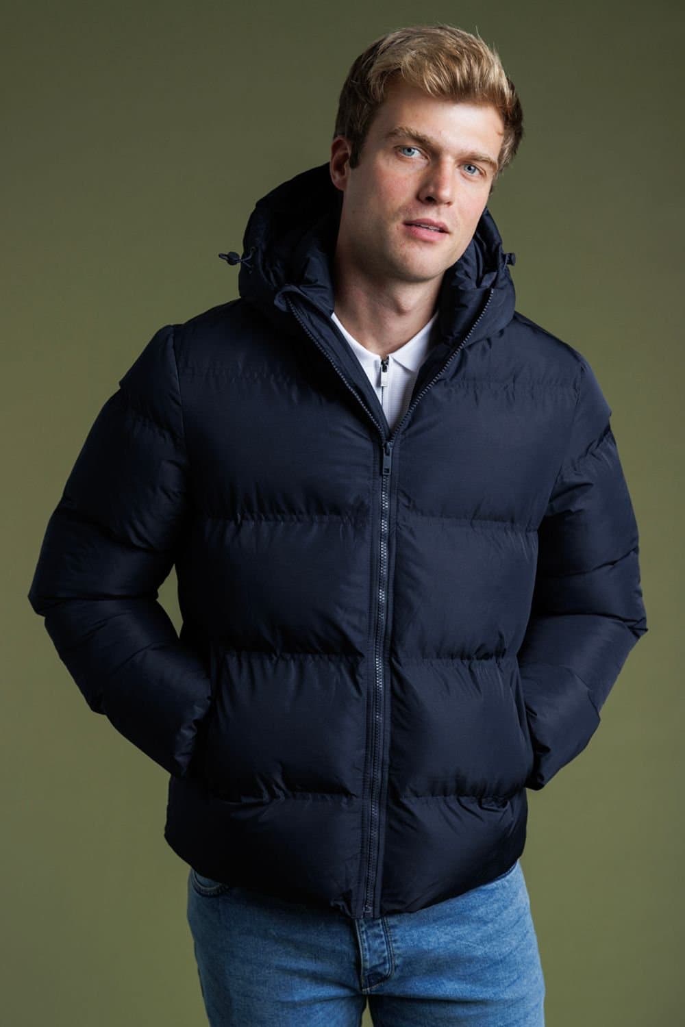 French Connection French Connection Men's Hooded Puffer Jacket with High Neck in Navy