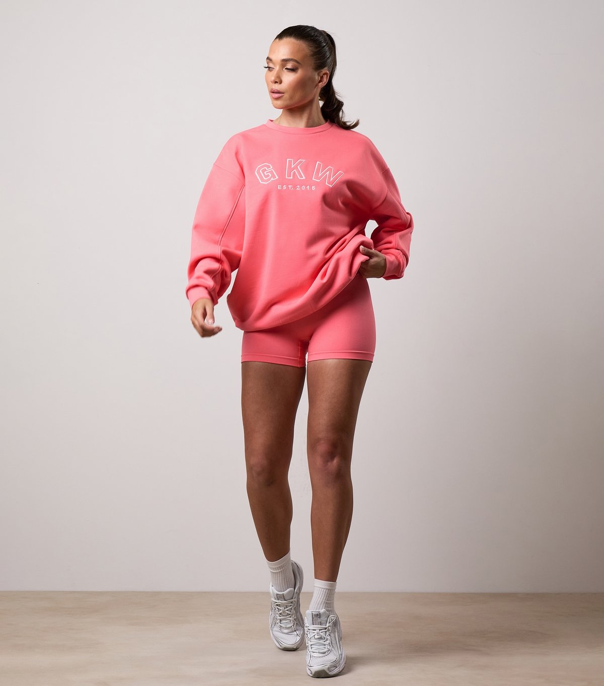 Gym King Women's Light Coral Logo Embroidered Oversized Crew Neck Sweatshirt Gym King New Look - 2