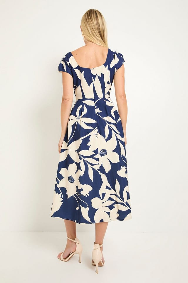 Wallis Wallis Women's Petite Floral Ottoman Fit & Flare Midi Dress in Navy - 3