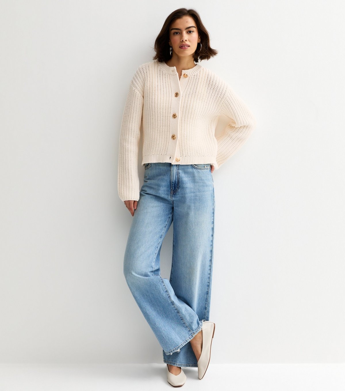 New Look Women's Cream Hammered Button Cotton Rich Chunky Knit Cardigan New Look - 4