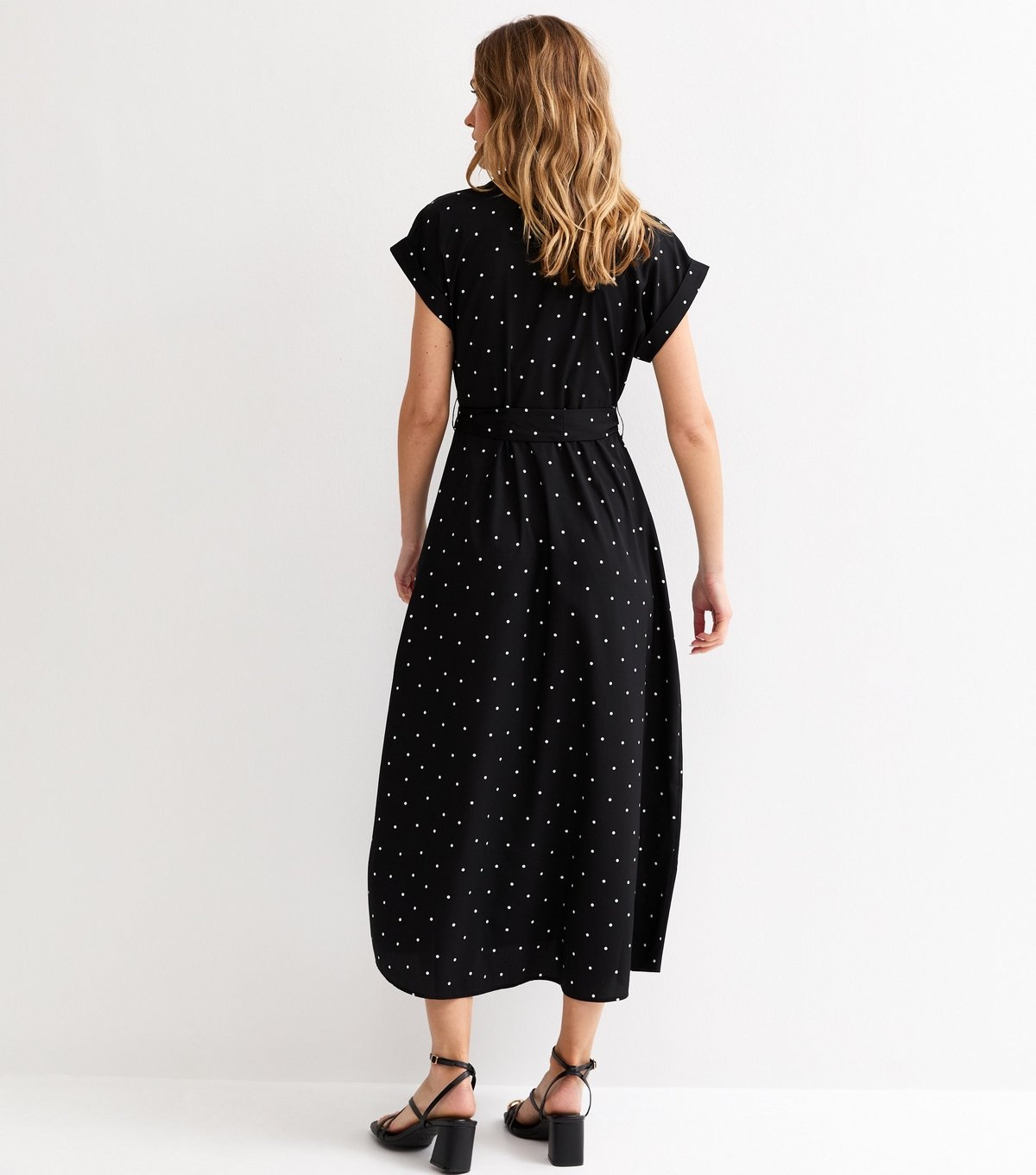 New Look Women's Black Crepe Dot Print Collared Short Sleeve Midi Dress New Look - 4