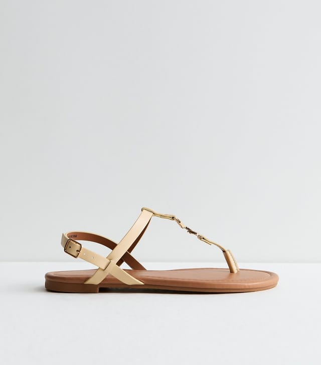 New Look Women's Light Yellow Faux Leather Metal Toe Post Sandals Vegan New Look - 3